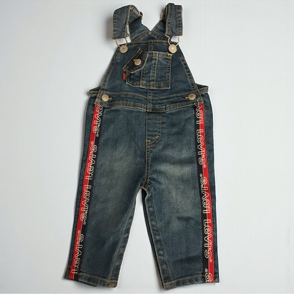 Levi's Other - 🚨3 for $15 LEVI's Baby Denim Overalls Size 9M Red Stripe Adjustable Straps Blue